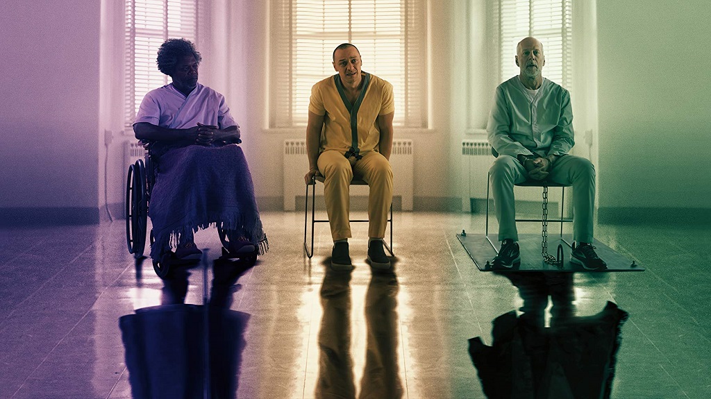 Samuel L. Jackson, Bruce Willis, e James McAvoy in Glass (2019)