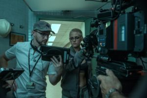 Kristen Stewart and William Eubank in Underwater (2020) film set