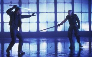 Clancy Brown e Christopher Lambert in Highlander (1986)