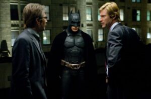 Christian Bale e Aaron Eckhart in Il cavaliere oscuro (2008)