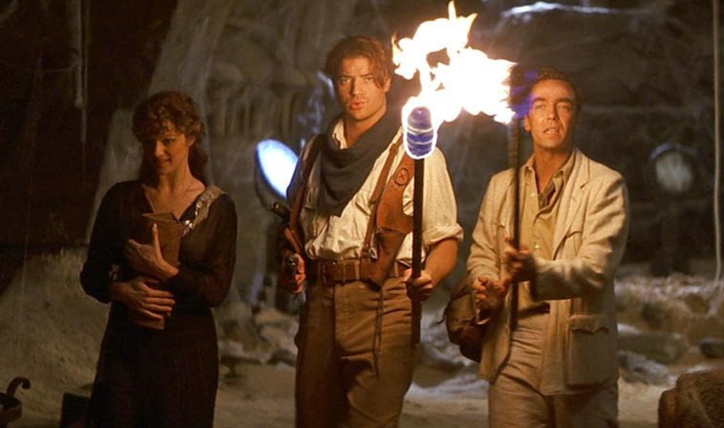 Brendan Fraser, John Hannah e Rachel Weisz in La mummia (1999)