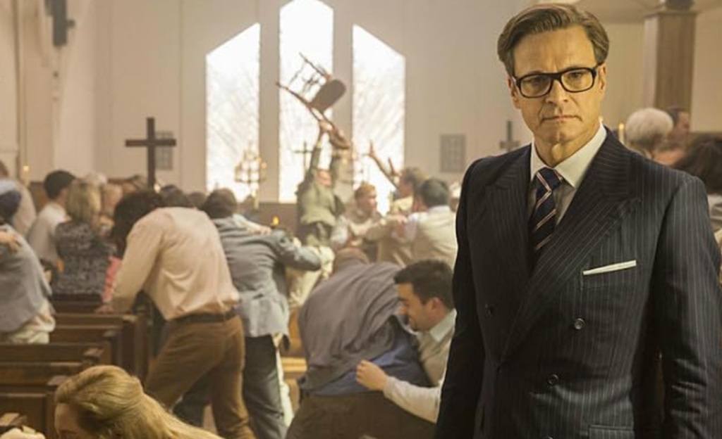 Colin Firth in Kingsman the Secret Service (2014) chiesa